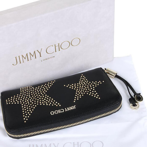 JIMMY CHOO ジミーチュウコピー Filipa スタースタッドラウンドファスナー長財布 142FILIPALTS-BLACK